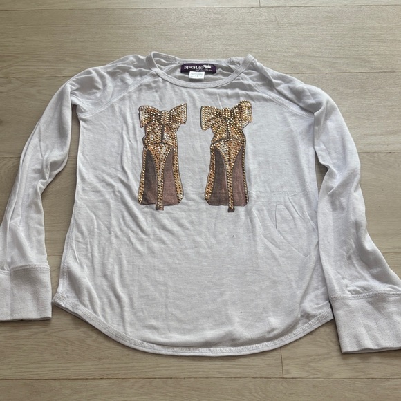Cherokee White Long Sleeve Tee with Bow Print - Picture 1 of 2